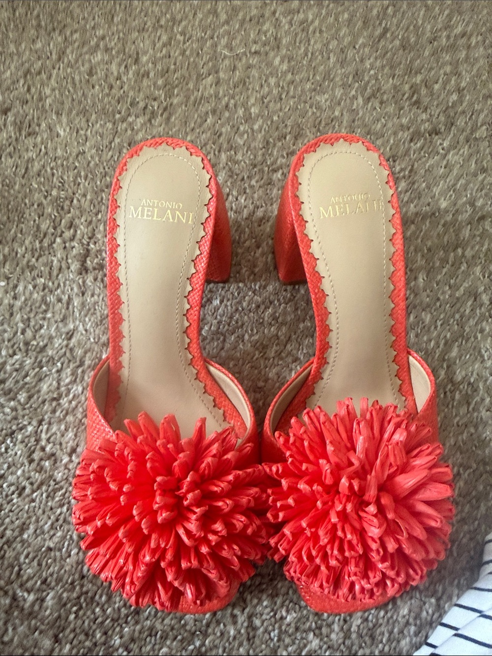 ANTONIO MELANI Coral Pom-Pom Block Heel Mules